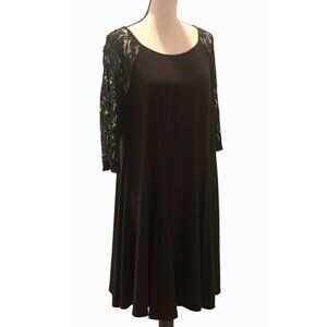 Julian Taylor Womens Flare Princess Seamed Dress Size 14 Black Short Lace Sleeve
